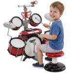 HOMCOM Batería Infantil con Taburete, Jazz Batería Infantil con 4 Tambores, Micrófono, Platos, Baquetas Teclado, Instrumento Musical para Niños +3 Años, Rojo