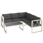 Outsunny Set Mobilier de Grădină cu Fotoliu Rabatabil, 2 Canapele cu Perne și Măsuță, Gri