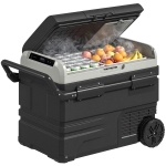 Outsunny Nevera Portátil Eléctrica 60L 12/24/240V Refrigerador de Coche con Compresor Pantalla LED Táctil Modos ECO y MAX hasta -20℃ Asa Retráctil Ruedas para Viajes Camping