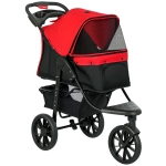 PawHut Poussette pour chien chariot pliable 3 roues tout-terrain EVA 12" auvent ajustable 2 laisses 109,5x57,5x106,5cm rouge