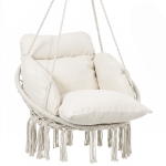 Outsunny Hanging Chair Outdoor Hammock Chair with Soft Cushion, Cotton Rope Boho Style Swing Chair, Hanging Garden Swing Seat for Indoor Outdoor, Cream White