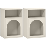 HOMCOM Lot de 2 tables de chevet, table de nuit avec compartiments ouverts, design arqué, 40 x 30 x 60 cm, crème