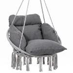 Outsunny Hanging Chair Outdoor Hammock Chair with Soft Cushion, Cotton Rope Boho Style Swing Chair, Hanging Garden Swing Seat for Indoor Outdoor, Dark Grey