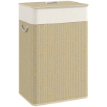 HOMCOM Panier à linge en bambou avec couvercle 72 L Collecteur à linge avec poignées en bambou, sac à linge amovible naturel