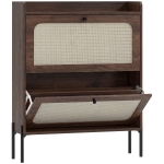 HOMCOM Shoe Cabinet with 2 Flip Drawers, Boho Narrow Shoe Storage Cabinet, Dark Brown