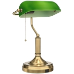 HOMCOM Desk Lamp with USB Ports, Banker's Table Lamp Desk Lamp with Vintage Bronze Tone Base and Pull Rope Switch, Green
