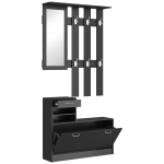 HOMCOM Ensembles 3 en 1 de meuble d'entrée vestiaire avec panneau porte-manteau, miroir et banc à chaussures noir