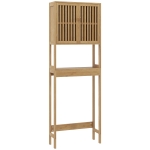 HOMCOM Estantería para WC con Armario de 2 Puertas y Balda Abierta de Bambú Madera Natural