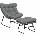 Outsunny Rattan Relaxsessel mit Fußhocker, Gartensessel mit dicke Kissen Outdoor Rattanstuhl Gartenstuhl für Garten, Balkon, Terrasse Grau