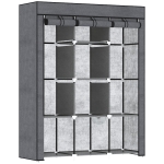 HOMCOM Guardaroba in Tessuto non Tessuto e Acciaio con 8 Ripiani e 2 Barre, 125x43x162.5 cm, Grigio Carbone