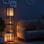 HOMCOM Lampada da Terra 2 in 1 Salvaspazio con 3 Ripiani, Lampada Moderna da Salotto, Soggiorno e Ufficio, Attacco E27, 26 x 26 x 160 cm, Nero Bianco