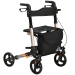 HOMCOM Déambulateur 4 Roues Pliable en Aluminium, Hauteur Réglable 6 Positions, Freins Doubles, Rangement, 64x67x92cm, Doré