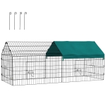 PawHut Parc enclos cage lapin extérieur structure acier avec protection solaire et portes verrouillables 185 x 75 x 75 cm vert