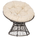 Outsunny 360° Swivel Rattan Moon Bowl Chair Round Lounge Garden Wicker Basket Seat with Padded Cushion Oversized for Outdoor Indoor, Beige