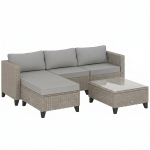 Outsunny 5-Piece Rattan Patio Furniture Set with Corner Sofa, Footstools, Coffee Table, for Poolside, Brown