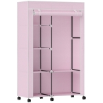 HOMCOM Armoire penderie en tissu meuble de rangement 6 roulettes tringle à vêtements et étagères ouvertes 103x43x162,5cm rose