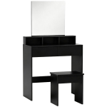 HOMCOM Mesa de Maquillaje con Espejo 3 Estantes 2 Cajones y Taburete de Madera 75x38x135 cm Negro