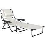 Outsunny Chaise longue de jardin pliante dossier réglable sur 4 niveaux, trou de lecture et appui-tête 72 x 194 x 89 cm crème