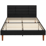 HOMCOM Estructura de Cama 140x200 cm con Lamas de Madera Cama Doble Acolchada en Efecto Lino con Almacenamiento Inferior sin Ruido Negro