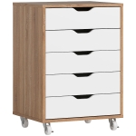 Vinsetto Caisson bureau mobile, meuble rangement bureau sur roulettes, 5 tiroirs, 47,5 x 39,5 x 67,5 cm, blanc et chêne