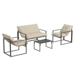 Outsunny Set de Mobilier de Grădină din 4 Piese cu Canapea, 2 Fotolii și Măsuță, din Oțel, Poliester și Bumbac PP, Bej și Gri