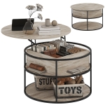 HOMCOM Ronde koffietafel met opklapbaar tafelblad, opbergruimte, zijplanken, stalen frame, salontafel, Eik