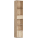 HOMCOM Scaffale Libreria a 4 Ripiani Aperti con Armadietto e Cassetto, 30x24x158 cm, Color Legno