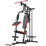 SPORTNOW Krachtstation met latpull, butterflystang, verstelbare preacherbank, beentrainer, tot 120 kg, zwart+rood