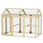 PawHut Țarc pentru Găini de Exterior din Lemn, Cușcă pentru Găini cu Uși Multiple și Plasă Metalică, 140x88.5x106 cm, Culoare Lemn
