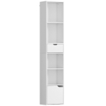 HOMCOM Bücherregal mit 6 Ebenen, 3-stufig verstellbar, mit Schublade, Schranktür, anpassbares Regal, Ausstellungsregal, Weiß