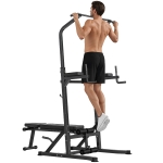 HOMCOM Estación de Musculación Torre de Entrenamiento Altura Ajustable con Barra de Dominadas y Banco Plegable para Fitness en Casa Gimnasio Carga 150 kg 99x178x230 cm Negro