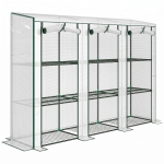 Outsunny Invernadero de Exterior de 3 Niveles con Puerta Enrollable con Cremallera 9 Estantes Cubierta de PE 215x46x151cm Blanco