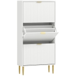 HOMCOM Scarpiera Slim per 18 Paia di Scarpe con 3 Cassetti a Ribalta e Ripiani Regolabili, 60x24x122.5 cm, Bianco