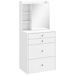 HOMCOM Kaptafel met spiegel en gevoerde kruk, compacte make-uptafel met kast, lades en open planken, wit