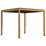 Outsunny Tuinpaviljoen met lamellendak, handkruk, aluminium/hout, 3x3m, zwart/natuur