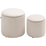 HOMCOM Set de 2 Taburete Rotunde cu Spațiu de Depozitare, Tapițate cu Catifea Fină, Alb
