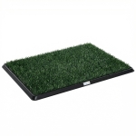 PawHut Hundetoilette 76 x 50,5 cm Hundeklo mit 2 Kunstrasen waschbar Welpentoilette für Hunde für Balkon Zuhause Schwarz+Grün