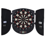HOMCOM Elektronische Dartscheibe Dartboard mit Sprachansagen Englische Stimme LED-Anzeigen 6 Darts 26 Spiele 185 Varianten Dartautomat mit Tür Dartscheibe Set für bis zu 8 Spieler