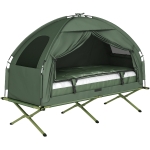 Outsunny Campingbed voor volwassenen - 4-in-1 set met tent, slaapzak, matras en waterdichte comfortabel opvouwbare, donkergroen