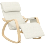 HOMCOM Silla Mecedora con Reposapiés Ajustable en 5 Posiciones Bolsillo Lateral Reposabrazos de Madera Reposacabezas Crema