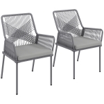Outsunny Set van 2 tuinstoelen, terrasstoelen, wasbare kussens, rugleuning, armleuningen, staal, rattan, Donkergrijs