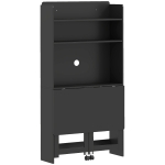 HOMCOM Escritorio para Ordenador con Estantes de Almacenamiento Tablero Abatible y 2 Ruedas 80x69x155 cm Negro