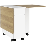 HOMCOM Table à manger pliable pour 6 personnes, table de cuisine sur roulettes avec 2 tiroirs 2 placards, 140x76x74cm, blanc