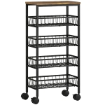 HOMCOM Carrito de Servicio de 4 Niveles con 4 Cestas Extraíbles con Ruedas para Cocina Negro y Marrón Rústico