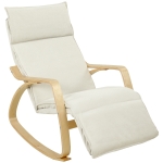 HOMCOM Sillón Mecedor de Efecto Lino con Reposapiés Regulable en 5 Posiciones para Salón Blanco Crema