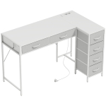 HOMCOM Escritorio Esquinero Reversible con 6 Cajones 126x48 cm con Toma de Corriente Puerto de Carga USB y USB-C Blanco