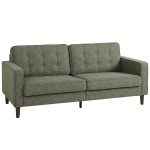 HOMCOM 3 Seater Sofa Button Tufted Upholstered Couch with Wood Legs for Living Room, Green