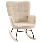 HOMCOM Silla Mecedora de Borreguito Sillón Balancín Oscilante 40° con Patas de Madera de Haya Carga 120 kg 71x98x101 cm Beige