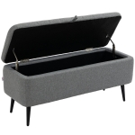 HOMCOM Storage Ottoman with Flip Top, Rectangular Upholstered Bench, Linen Look Fabric Footstool with Steel Legs for Living Room, Bedroom, Grey