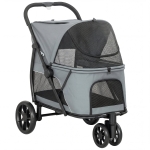 PawHut Dog Stroller, 3 Wheels Pet Stroller with Dual Entry, Easy One-Click Quick Fold, Mesh Windows, Washable Cushion
